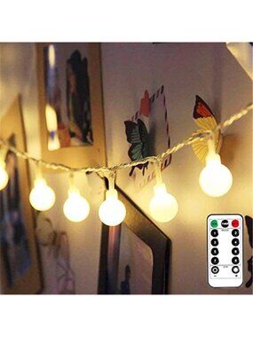 Globe String Lights 50 LED Warm White Fairy Lights Battery Remote Timer
